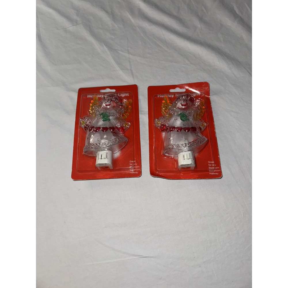 Lot of 2 Plastic Angel Holiday Christmas Nightlights 2012 Cottagecore Grandma